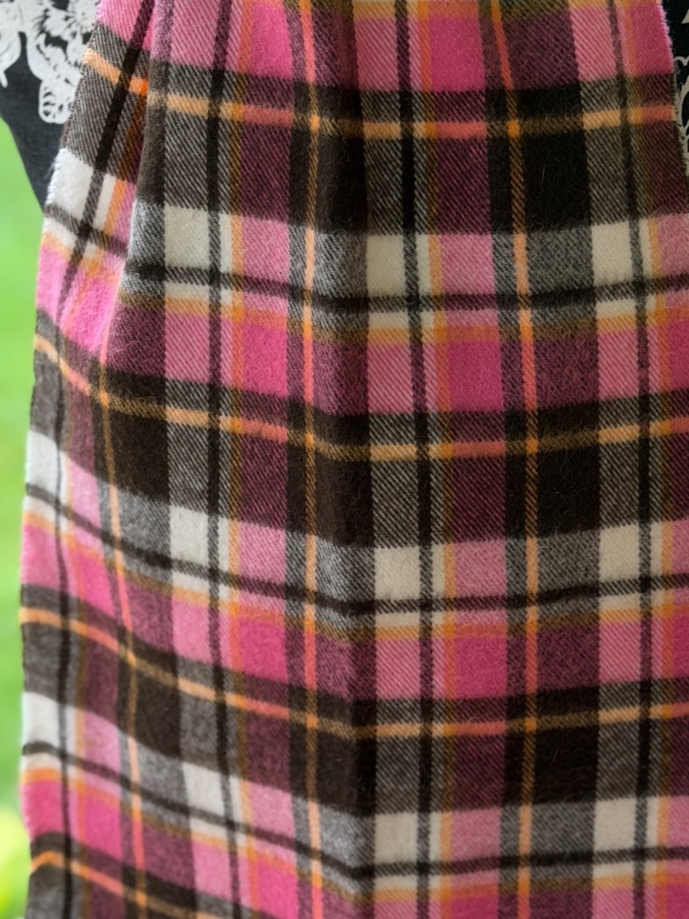 Vintage 100% Cashmere Scarf Made in Scotland Pink Brown Plaid Tartan Fringe